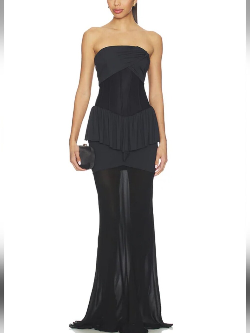 Aniye Records brand women’s strapless Black Peplum Evening Gown size XS NWTS